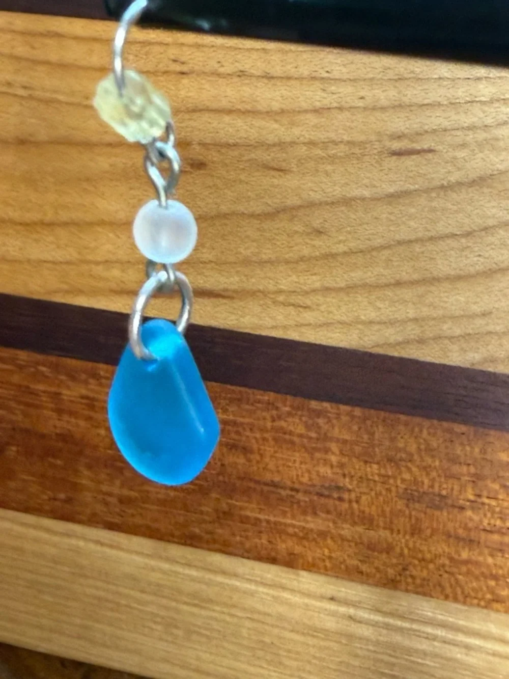 Blue Cape Cod Seaglass Teardrop Dangle Earrings - Picture 3 of 4